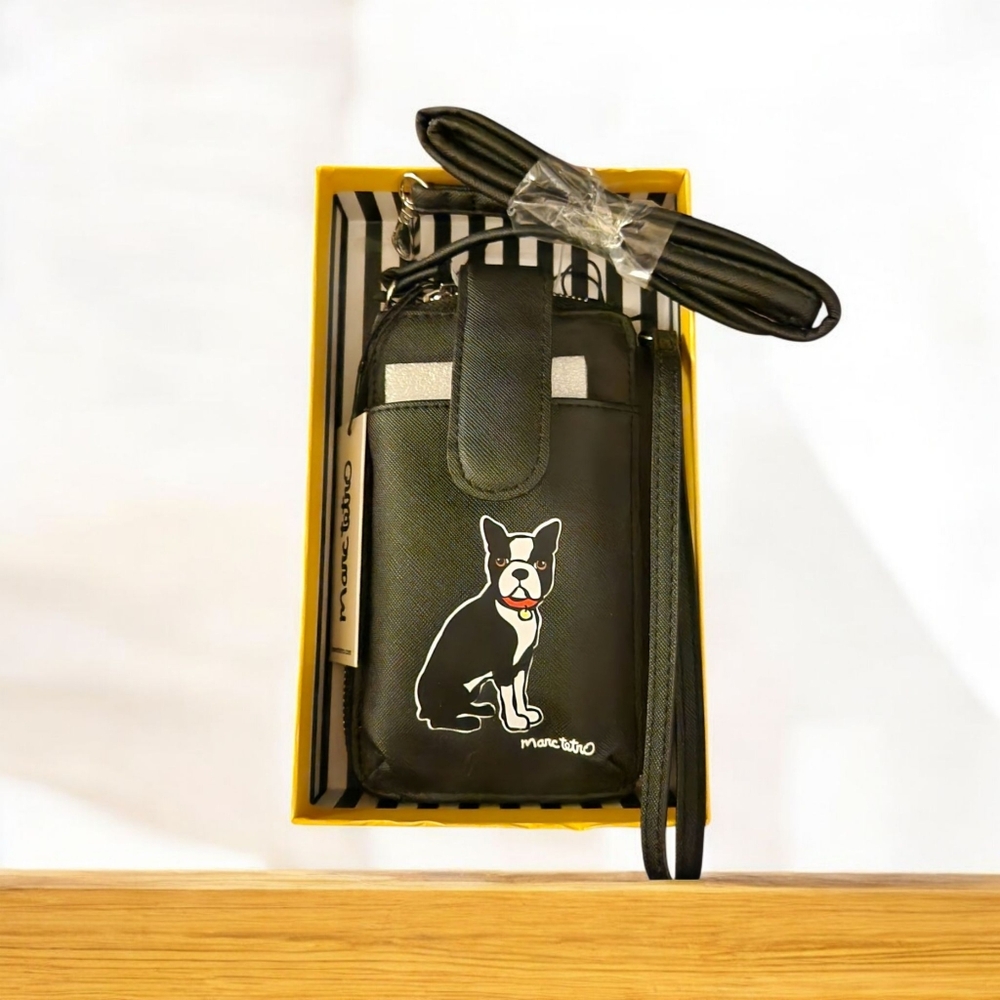 Marc Tetro Black Crossbody Cellphone Wallet with Dog Print Terrior.